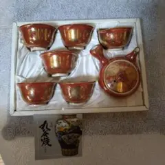 九谷焼茶道具セット 赤色 陶器 6客