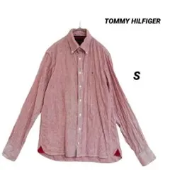 TOMMY HILFIGER 麻100 ボタンダウンシャツ S 赤白ストライプ