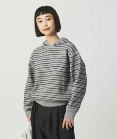 BEAUTY&YOUTH コットンウールブレンドソリッド＆ボーダーニットフーディのサムネイル
