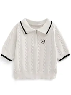 GRL ケーブル編みポロニットトップス 半袖 アイボリー フリーサイズ ロゴ刺繍