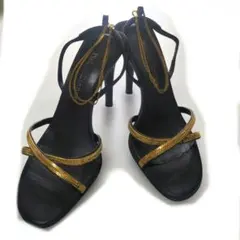 Pinky＆Dianne 黒のハイヒールサンダル 金色ストラップ