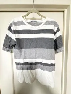 SHIPS グレーとホワイトストライプ 半袖Tシャツ