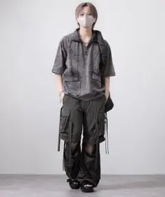 【CLEL】ヘビーウェイトヴィンテージデザイン半袖ハーフジップTシャツ ブラック