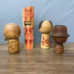 D-5 こけし 郷土玩具 伝統工芸品 木製人形 4点セット レトロ アンティーク D-5 こけし 郷土玩具 伝統工芸品 木製人形 4点セット レトロ