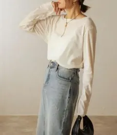 美品❤BONJOUR SAGAN ❤リラックスシアーベロアロンT アイボリーのサムネイル