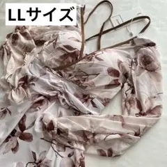 新品 LL 花柄 ワンピース 水着 バッククロス ブラウンのサムネイル