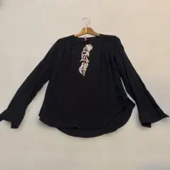 Gap ギャップ レーヨン100％ フリル長袖ブラウス S ネイビー
