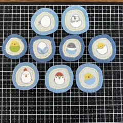 ミニミニサイズ　いろんなとりワッペン　9枚セット　水色/くすみブルーの2色入り