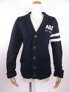 アバクロンビーアンドフィッチ　長袖ニットカーディガン　紺　ロゴワッペン付き　S