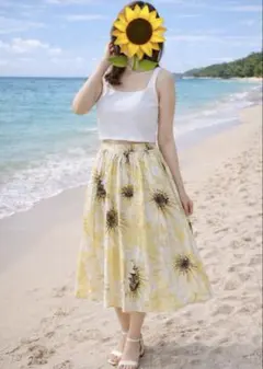 H&M フラワープリント フレアスカート　ひまわり