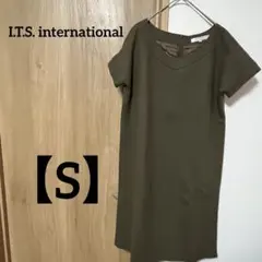 I.T.S. international 【S】半袖ひざ丈ワンピースオリーブ