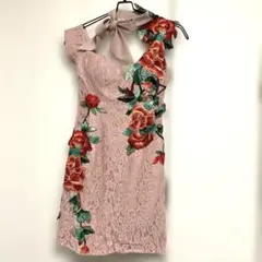 an 花柄刺繍レースドレス Mサイズ ピンク美品！