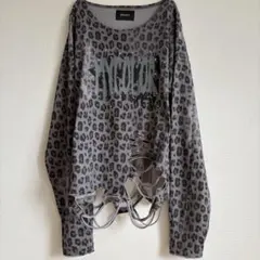 GRANCY 総柄ラインストーングラフィックロンT グレー レオパードMサイズ