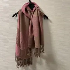 【美品】ブラウンとピンクのバラ柄のストール