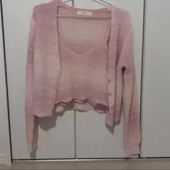 グラデーション ニット カーディガン キャミソール セット ピンク