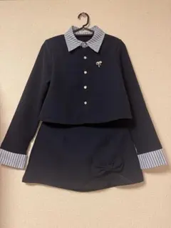 【美品】リボン付き セットアップ ストライプ襟 上品 可愛い レディース