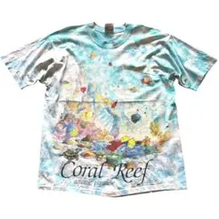 90s Liquid Blue 総柄Tシャツ USA製 L タイダイ 海 アートのサムネイル