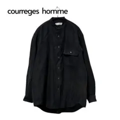 90s courreges ワンポイント刺繍ロゴ バンドカラーシャツ 黒 Y2Kのサムネイル