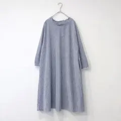 ストライプ ロングワンピース 長袖　青 白 3L 大きい　ノーカラー　かわいい