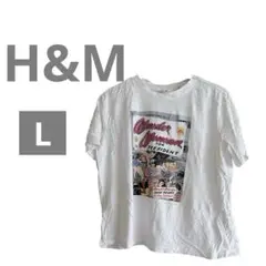 海外古着【H&M 】プリント入り　ホワイトTシャツ L