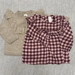 H&M フリルカーディガン、チェックブラウス2点セット♡ 80size