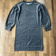GAP KIDS 七分袖グレー ストライプワンピース L