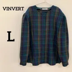 【VINVERT】チェック柄 ノーカラーブラウス ウール混のサムネイル