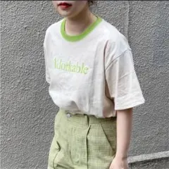 Tシャツ 緑 ロゴt カスタネ