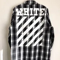 Off-White オフホワイトM チェック柄　ロングネルシャツ バックプリント