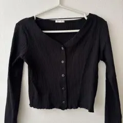GU/ジーユー　ショート丈リブ編み長袖カーディガン　Sサイズ　ブラック　黒