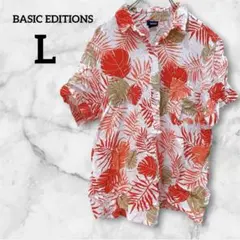BASIC EDITIONS 【L】 アロハシャツ 葉っぱ柄 100%レーヨン