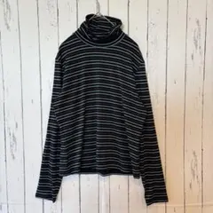 ミカレディ　ハイネック　トップス　カットソー　インナー　ボーダー　M