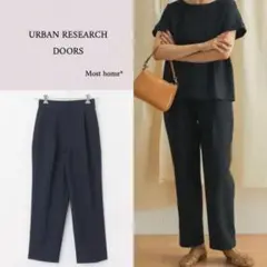 URBAN RESEARCH DOORS 麻調合繊ストレートトラウザー　ネイビー
