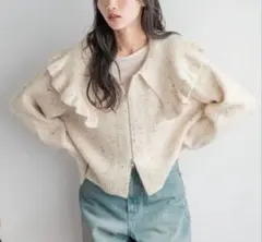 LOWRYSFARM フリルBIGカラーカーディガン