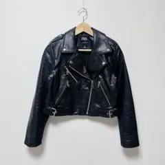 美品 ZARA ザラ ダブルライダースジャケット フェイクレザー ブラック　M