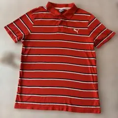 PUMA プーマ 半袖ポロシャツ ボーダー柄 メンズ US Mサイズ 赤×白×黒のサムネイル