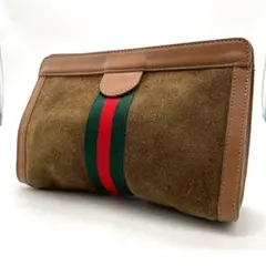 オールドグッチ シェリーライン クラッチバッグ セカンド スエード ブラウン