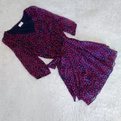 ロペピクニック ハート柄 長袖 シフォン ワンピース かわいい ガーリー 紺 赤