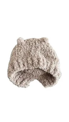 【ハンドメイド】クマ耳付きベビー帽子 ベージュ ハンドメイド