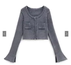 GRLスリットフレアスリーブジップブリーチニットカーディガン[tu1295]