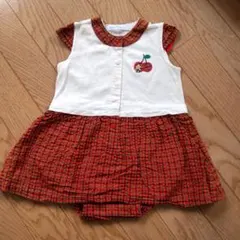 familiar チェリー刺繍 チェックロンパース 80サイズ