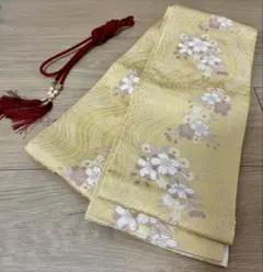 【美品】浴衣 半幅帯 桜柄 ゴールド系 下じめ用ベルト・飾り紐セット