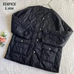 【EDIFICE】キルティングジャケット ノーカラー 黒 L 中綿入り メンズ