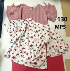 MPS 130 美品　薄手　赤白　チェック　花柄　半袖ブラウス　トップス