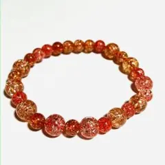 新品　クラック水晶　レッド　オレンジ　クオーツ　数珠　ブレスレット　腕輪