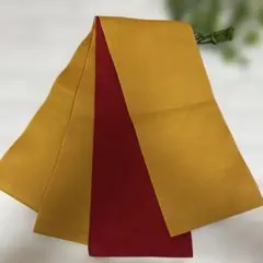 【美品】金色(黄色)と赤色の半幅帯 リバーシブル 浴衣 レディース