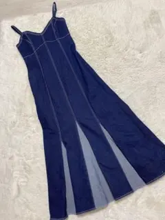 マチ配色　デニム　キャミワンピース