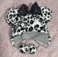 美品！ミッキーファンキャップ白黒ヒョウ柄