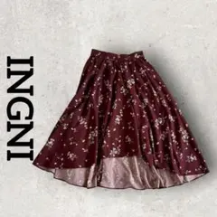 INGNI 花柄イレヘムスカート 前後差スカート ミモレ丈 (M) ブラウン系