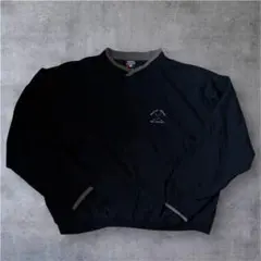 90s USA製 プルオーバー ナイロン　3XL 黒　ワンポイント　短丈　激安